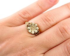 Heirloom Flower Ring With Rose Cut Diamonds As Gift, Vintage Flower Shaped Jewelry With Rose Cut Diamonds, Heirloom 14k Gold Flower Ring With Rose Cut Diamonds, Victorian Style Hallmarked Yellow Gold Flower Ring, Heirloom Flower Ring With Prong Setting, Heirloom 14k Gold Hallmarked Flower Ring, Victorian 14k Yellow Gold Flower Ring, Fine Jewelry Flower-shaped Rings With Rose Cut Diamonds, Victorian Style 14k Yellow Gold Flower Ring