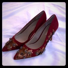 Charles By Charles David 3” Heels.. Wine Suede With Beaded And Sequin Detailing .. Embellished Heels For Formal Occasions In Fall, Embellished Formal Heels For Fall, Elegant Embellished Heels For Fall, Elegant Fall Wedding Heels, Charles David, Shoes Women Heels, Sequin, Shoes Heels, Pumps