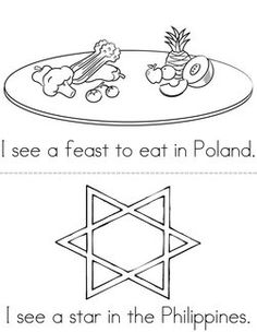 two pictures with the words i see a feast to eat in poland, and an image of