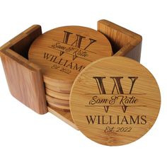 personalized bamboo coasters with names on them