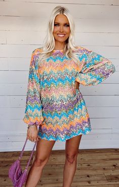 Sure Thing Mini Dress ~ Wavy Sequins Vegas Dress, Maternity Dress Outfits, Boho Maternity, Vegas Dresses, Sure Thing, Brunch Dress, Bubble Sleeve, Micro Mini, Short Mini Dress