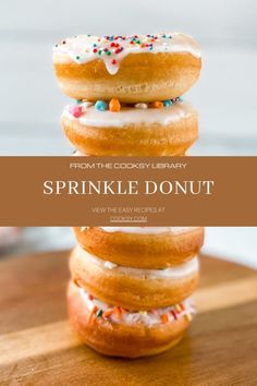 three donuts stacked on top of each other with sprinkles