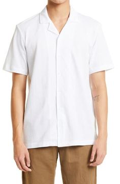 The renowned British label serves up long-lasting quality and comfort with this refined button-up crafted from lightweight and breathable cotton. 29" length (size Medium) Front button closure Notched collar Short sleeves 100% cotton Machine wash, dry flat Made in Portugal Men's Designer Clothing Classic Cotton Button-up Camp Shirt, Classic Relaxed Fit Camp Shirt, Classic Cotton Camp Shirt With Camp Collar, Classic Relaxed Fit Camp Shirt With Button Closure, Classic Spring Camp Shirt, Classic Camp Shirt With Johnny Collar Relaxed Fit, Classic Cotton Short Sleeve Shirt With Johnny Collar, Classic Shirt With Camp Collar And Button Closure, Classic Johnny Collar Camp Shirt With Relaxed Fit