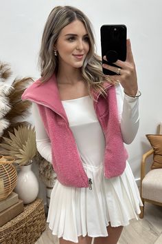 Exciting Things Ahead Vest (Pink) - Happily Ever Aften Zip Up Vest, Badass Style, Boutique Style, Pinterest Closet, Mini Shirt Dress, Style Blog, Knitting Materials, Long Tops, Short Tops