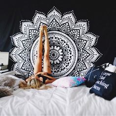 HigherChakra Tapestry Black and White Mandala Mandala Tapestry Bohemian, Dorms Decor, Bohemian Bedspread, Mandala Tapestries Wall Hangings, Mandala Wall Hanging, Indian Mandala, Hippie Tapestry, Bohemian Wall Decor, Wallpaper Pastel