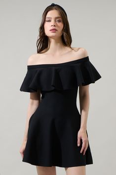 Get that cute feeling every time you wear the Dennet Off the Shoulder Flare Mini Dress. Thick stretchy fabric shapes this mini dress with a flare. An off the shoulder look and mini length are perfect to pair with heels for a night out. - Off the shoulder- Ruffle- Flare- Mini- Comes in 2 colorsSize + Fit - Model is 5'10" and wearing size XS- Measurements taken from size S - Chest: 14 1/4"- Length: 26 1/4" Fabric Self: 70% Viscose 30% Polyester Style Number STD14441 Flare Mini Dress, Ruffle Mini Dress, Red Mini Dress, Stretchy Fabric, Mini Black Dress, Yellow White, Homecoming, New Dress, Off The Shoulder