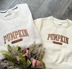 It's pumpkin season! You'll want this adorable and comfortable sweatshirt for all your fall festivities 🎃available in three dofferent color options in adult and toddler/child sizes to match your little all fall long.   Customize sweatshirt color and size.  Design will be as shown. Sweatshirt shades may vary some-as seen in picture. Spooky Sweatshirt Ideas, Orange Cotton Sweatshirt For Fall, White Family Matching Sweatshirt For Fall, Fall Family Matching Crew Neck Tops, Family Matching Cotton Sweatshirt For Fall, Thanksgiving Sweatshirt, Fall Festivities, Pumpkin Sweatshirts, Sweatshirts For Women