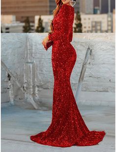 Women's Red Christmas Party Dress New Year's Eve Dress Sparkly Sequin Dress Long Dress Red Long Sleeve Sequins Square Neck Winter Dress Christmas Floor-length Evening Dress, Winter Prom Maxi Length Dress, Christmas Red Carpet Dress With Sequins, Red Carpet Holiday Dresses With Long Sleeves, Winter Sequin Floor-length Dress, Winter Floor-length Sequin Dress, Glamorous Winter Prom Dress, Winter Prom V-neck Evening Dress, Glamorous Christmas Prom Dress