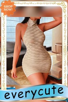 Fashionable Temperament and Sexy Slim Backless Dress Stretch Beige Mini Dress For Night Out, Beige Bodycon Dress For Club, Beige Stretch Mini Dress For Club, Beige Backless Bodycon Dress, Beige Backless Mini Dress For Party, Fitted Beige Mini Dress For Club, Beige Stretch Bodycon Dress For Party, Beige Bodycon Dress For Party, Beige Bodycon Backless Mini Dress