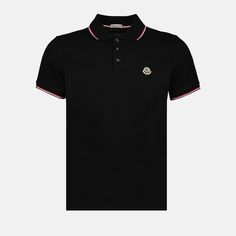 • Classic collar
 • Short sleeves
 • Straight cut
 • Three-button closure
 • Moncler logo in felt on the front
 • Contrasting edging
 • Solid color
 • Made of pique cotton
 • Several colors available
 • Tricolor edging on the collar and sleeves Moncler Logo, Polo Shirt Dress, Black Polo Shirt, Black Polo, Modern Wardrobe, Shoes Outlet, Dress Trousers, T-shirt Polos, Mens Polo Shirts