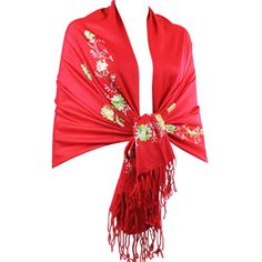 Each scarf is carefully embroidered with a unique floral pattern, giving you a piece that is as individual as you are. The delicate fringes add a classic, yet playful charm, perfect for elevating your everyday wear or accessorizing for a special event. Lightweight yet cozy, it is ideal for transitioning through the seasons. Product dimension: 69.00x28.00 inches Embrace elegance and warmth with our Vibrant Red Pashmina Scarf, a luxurious addition to your wardrobe that promises to turn heads. Crafted from high-quality, soft fabric, this scarf is designed to provide comfort and a touch of sophistication to any outfit. The rich red hue serves as a stunning backdrop for the intricate floral embroidery that adorns its length, featuring a blend of vibrant and subtle colors that complement each ot Red Bohemian Shawl With Floral Print, Traditional Red Shawl With Floral Print, Traditional Red Floral Print Shawl, Elegant Red Shawl With Embroidered Border, Spring Traditional Pashmina Shawl, Red Embroidered Pashmina Shawl, Elegant Embroidered Red Pashmina Shawl, Traditional Pashmina Shawl For Spring, Elegant Red Embroidered Shawl