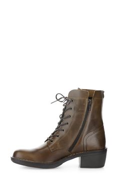 The perfect meld of classic style and contemporary comfort, this burnished-leather lace-up boot has an easy-on and easy-off side-zip closure. 1 3/4" heel; 1/2" platform (size 39) 6 1/2" shaft Lace-up style; side zip closure Removable insole Leather upper/textile lining/rubber sole Made in Portugal Women's Shoes Camel Rug, Leather Lace Up Boots, Fly London, Leather Boots Women, Leather Boot, Leather Lace, Women Style, Up Styles, Lace Up Boots