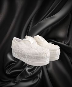 heel length is 7 cm to 2.75 inch Bridal shoes from wedding dress fabric Lace Embroidery   A comfortable elegance and height combination that you can use on your wedding day, special invitations and will make you look great. Made of high quality lace and fabric It will look great under the wedding dress and will provide comfort all day long. bridal shoes, evening dress shoes, bridesmaid shoes, converse for daily use Wedding shoes for bride, Wedding shoes for bride sneakers, Wedding sneakers, Brid Bridal Wedding Shoes With White Laces, Elegant Party Sneakers With Round Toe, Elegant Low-top Wedding Shoes For Party, Elegant Low-top Wedding Sneakers, Elegant Low-top Sneakers For Wedding, Elegant White Low-top Wedding Shoes, Elegant Lace-up Sneakers For Party, Formal Lace-up Wedding Shoes With White Laces, Elegant Low-top Sneakers For Bridal Shower