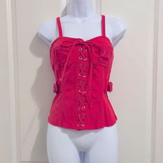 Cute Pink Lace-Up Front Corset Tank Top. Never Worn, Only Tried On Once. By The Brand “Virgin Only”. It Zips Up In The Back For Easy On/Off. Super Cute. Made Of A Thicker Denim-Like Material. It’s Says Size Large But Fits Like A Small/Medium Sadly. Pictures Make It Look Red But It Is A Hot Pink Color Hot Pink Long Sleeve Shirt, Hot Pink Tube Top, Corset Tank Top, Pink Tube Top, Pink Halter Top, Summer Lifestyle, Hot Pink Tops, Turtle Neck Crop Top, Pink Corset