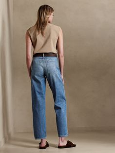 A modern heirloom, this choose-your-own adventure is designed to suit many tastes: size down for a higher rise and figure-hugging fit, or take your regular size for a slouchy, highly relaxed take on this season's straight-leg styles.  Crafted in our Loose Jeans, The Earth, Stretch Denim, Banana Republic, Mid Rise, Straight Leg, Loose Fitting, High Rise, Style Inspiration