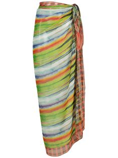 Multicolour printed beach skirt from AMIR SLAMA featuring tied waist and all-over print. Multicolor Printed Summer Skirt, Multicolor Print Beach Skirt For Spring, Spring Beach Skirt In Multicolor Print, Spring Beach Skirt With Multicolor Print, Printed Green Skirt For Vacation, Green Printed Skirt For Vacation, Bohemian Beach Skirt With Tie Waist, Summer Beach Printed Skirt, Silk Beach Skirt For Summer