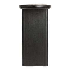 a black pedestal with a wooden top on a white background, it is isolated from the side