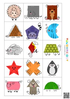 an animal matching game with different colors and shapes