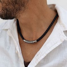 Leather Necklace Men, Mens Leather Jewelry, Mens Choker Necklace, Mens Leather Necklace, Braided Necklace, Necklace Men, Presents For Men, Round Leather, 1st Anniversary