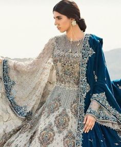 This combination Royal blue and off white Pakistani bridal dresses