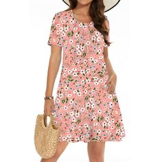 Fantaslook Summer Dresses for Women Short Sleeve Pleated Floral Dresses Tunic Crew Neck Shirts Dress This dresses for women is made of breathable lightweight and stretchy knit fabric that will keep you feeling cool and comfortable all day long. Featuring a beautiful and lovely floral print, this womens summer dresses is paired with a hat and necklace to bring a sense of natural beauty and elegance. This floral dress for women is a must have for your summer closet! The womens dresses features a d Casual Non-stretch Mini Dress With Floral Print, Non-stretch Floral Print Mini Dress For Beach, Non-stretch Knee-length Casual Mini Dress, Casual Shift Mini Dress For Summer, Casual A-line Mini Dress, Casual Printed Mini Dress For Spring, Casual A-line Mini Dress For The Beach, Casual Beach Mini Dress, Casual Mini Dress For Beach