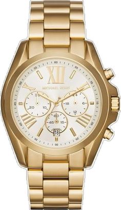 Classic Gold-tone Watch With Round Dial, Michael Kors Gold Watch With Subdials, Michael Kors Gold Watches For Formal Occasions, Michael Kors Classic Formal Watch, Michael Kors Elegant Formal Watches, Michael Kors Gold Watch With Metal Dial, Classic Michael Kors Chronograph Watch, Michael Kors Chronograph Watch For Formal Occasions, Michael Kors Gold Analog Jewelry