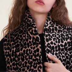 Maje Leopard Printed Scarf New With Tag Maje Leather Jacket, Black Poncho, Womens Poncho, Cropped Cargo Pants, Poncho Wrap, Fringed Poncho, Printed Scarf, Leopard Print Scarf, Printed Silk Scarf