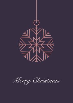 a christmas card with a snowflake hanging from it's side and the words merry