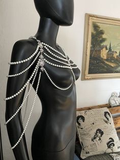 Jóias Body Chains, Shoulder Necklace, Crystal Bridal Tiaras, Bridal Pearl Necklace, Pearl Chain Necklace, Ornate Design