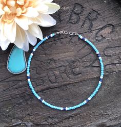 Beach Seed Bead Necklace, Blue Tiny Beads Choker For Summer, Blue Beaded Necklaces For Jewelry Making In Summer, Summer Blue Beaded Choker, Light Blue Beach Jewelry With Tiny Beads, Blue Round Beads Necklaces For Summer, Blue Tiny Beads Choker For Festival, Blue Beaded Choker For Festival, Colorful Beaded Blue Jewelry For Summer