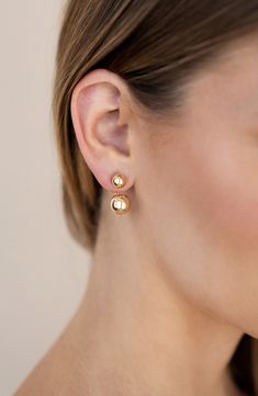 Bubble over with shine in ear jackets that station beads on and below your lobes. Sterling silver plate or 18k-gold plate Imported Gold Ear Jacket, Ear Jacket, Fabric Gift Bags, Girly Jewelry, Fabric Gifts, Free Fabric, Print Gifts, Silver Plate, 18k Gold