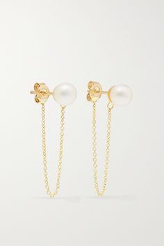 Mateo's Matthew Harris was born in June, which makes his birthstone a pearl - it's why he uses them in so many of his pieces. These earrings are handcrafted from 14-karat gold and have delicate chains that drape just below your lobe. They're a cool alternative to classic studs. 14k White Gold Pearl Earrings, Fine Jewelry Yellow Gold Pierced Pearl Earrings, Yellow Gold Pierced Pearl Earrings, Fine Jewelry, Pierced Yellow Gold Pearl Earrings Fine Jewelry, Luxury 14k Gold Pearl Drop Jewelry, Luxury 14k Yellow Gold Pearl Earrings, Luxury 14k Gold Hallmarked Pearl Earrings, 14k Gold Round Pearl Earrings, Sterling Silver Yellow Gold Earrings With Pearl Charm