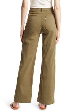 Front patch pockets refresh the look of perfectly wide-leg pants with a flattering high waist that make a retro-cool statement. 30" inseam; 20" leg opening; 12" front rise 98% cotton, 2% polyurethane Machine wash, line dry Made in the USA or imported Modern Wide Leg Pants With Welt Pockets, Elevated Casual Pants With Five Pockets, Relaxed Fit Retro Straight Pants, Retro Relaxed Fit Straight Pants, Retro Straight Pants Relaxed Fit, Spring Utility Wide Leg Pants, Chic Wide Leg Cotton Pants For Elevated Casual, Chic Full-length Pants With Patch Pockets, Chic Cotton Wide Leg Pants For Elevated Casual Wear