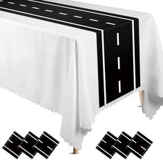 an image of a white table cloth with black border