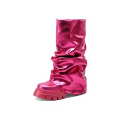 Shop Magenta Metallic Slouchy Chunky Platform Boots Round Toe Knee High Boots color Magenta for Dancing Club, Date, Going out, Night Club, Party with worldwide Free shipping & Free return. Ladies Long Boots, Platform Boots Chunky, Glitter Boots, Trendy Boots, Boots Women Fashion, Sole Shoes, Long Boots, Short Boots, Platform Boots