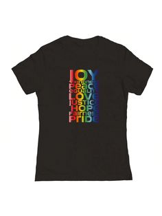 COMFY & COOL:  This is a licensed product by THREADLESS © Copyright 2024. Made of great-quality materials that are durable, comfortable, and easy to care for. Whether you're looking for a funny, inspirational, or pop-culture-inspired graphic tee shirt, we've got you covered.Nearly There Rainbow Virtues, V2 Graphic Ladies Cotton T-Shirt Black Casual  Short Sleeve  Letter    Women Clothing, size features are:Bust: ,Length: ,Sleeve Length: Pride Letter Print Short Sleeve T-shirt, Pride Graphic Print Short Sleeve T-shirt, Pride Short Sleeve T-shirt With Letter Print, Pride Slogan T-shirt With Short Sleeves, Pride Slogan T-shirt Short Sleeve, Black Screen Print T-shirt For Pride, Pride Screen Print Crew Neck T-shirt, Pride Graphic Tee With Slogan, Pride Letter Print Streetwear T-shirt