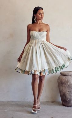 The Mila Dress has a feminine and playful allure. Crafted from organic cotton in an ivory hue, it is accented with a colorful underlay of neutral prints. The details are sure to be noticed. Mila Dress, One Shoulder Drape Dress, Shibori Dress, Pearl Embroidery, Net Dress, Cowl Neck Dress, Neutral Prints, Darling Dress, Fit Details