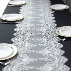 Ivory Lace Table Runner With Scalloped Edges 15 Inch x 117 Inch Romantic Candlelight Dinner, Romantic Candle Light Dinner, Lace Texture, Black Tablecloth, Rustic Table Runners, Lace Table Runner, Scalloped Design, Lace Runner, Romantic Candlelight