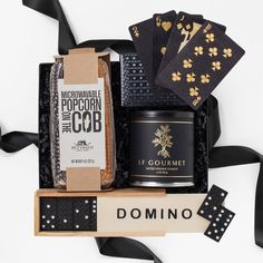 Game Night Popcorn Snack Gift Box Quality Time With Friends, Client Gift Box, Branded Gift Bags, Gold Playing Cards, Domino Set, Corporate Holiday Gifts, Marketing Gift, Time With Friends, Client Appreciation