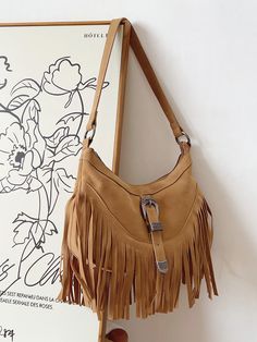 Elena Handbags Soft Suede Shoulder Bag with Tassel Trendy Fringe Satchel Shoulder Bag, Trendy Fringed Satchel Shoulder Bag, Trendy Beige Shoulder Bag With Fringe, Trendy Satchel Bag With Fringe, Casual Fringe Hobo Shoulder Bag, Trendy Fringed Satchel Bag, Trendy Fringe Satchel Bag, Trendy Hobo Bag Tote With Tassels, Trendy Brown Hobo Bag With Fringe