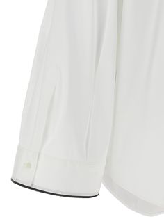 Cotton blend poplin shirt with button closure, front pocket, long and wide sleeves, cuffs with 'Monile' detail. Composition: 72% cotton 23% polyamide 5% elastane | Brunello Cucinelli Women's monile Poplin Shirt in White | SS24 Work Essentials, Poplin Shirt, Wide Sleeves, Brunello Cucinelli, Luxury Retail, Stylish Men, Luxury Boutique, White Shirt, Front Pocket