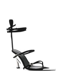 Mugler Fang 95mm Sandals - Farfetch Mugler Heels, Denim Sandals, Latest Sandal, T Strap Flats, Black Strappy Sandals, Strappy Stilettos, Stiletto Shoes, Stiletto Sandals, Iconic Bags