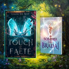 two books in front of a forest with flowers and leaves, one is titled touch of fate