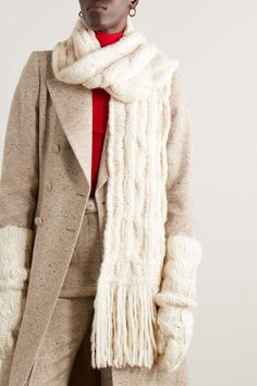 GABRIELA HEARST Serena fringed cable-knit cashmere scarf | NET-A-PORTER