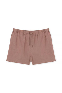 Linen Elastic Band Shorts Brown Summer Shorts With Elastic Waistband, Summer Brown Shorts With Elastic Waistband, Brown Shorts For Loungewear, Brown Loungewear Shorts, Brown Shorts With Elastic Waistband, Brown Shorts With Elastic Waistband For Loungewear, Summer High-waisted Brown Shorts, Brown Relaxed Fit Shorts For Vacation, Brown Shorts For Spring Loungewear