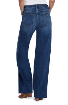 Effortlessly cool and relaxed, these mid-rise, full-length jeans are made from innovative stretch denim with lived-in fading and raw hems. 32" inseam; 19 1/2" leg opening; 9 1/2" front rise 67% cotton, 21% REPREVE® recycled polyester, 8% polyester, 3% rayon, 1% spandex REPREVE recycled polyester is made from 100% post-consumer recycled plastic bottles Machine wash, tumble dry Imported Denim Blue Mid-rise Relaxed Fit Flare Jeans, Relaxed Fit Dark Wash Denim Flare Jeans, Medium Wash Straight Fit Denim Flare Jeans, Medium Wash Straight Fit Flare Jeans, Denim Blue Mid-rise Relaxed Fit Jeans, Denim Blue Relaxed Fit Mid-rise Jeans, Mid-rise Relaxed Fit Denim Blue Jeans, Medium Wash Wide Leg Straight Fit Jeans, Medium Wash Wide Leg Jeans With Straight Fit