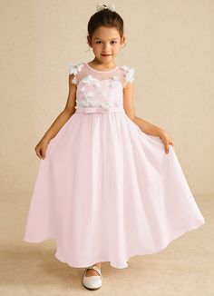 Arlo is our lovely chiffon flower girl A-line dress, perfect for the fairytale look that all little girls are looking for. She features a chantilly lace scoop neckline that is adorned with delicate 3D embellishments and an illusion button-up back. A bow belt sits atop the skirt that completes the look. Ivory Flower Girl, Ivory Flower Girl Dresses, Ivory Flower, Tulle Flower Girl, Chiffon Flower, Bow Belt, Flower Girl Dresses Tulle, Pink Ivory, Chiffon Flowers