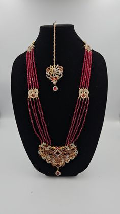 Long necklace Traditional Long Necklace For Festive Gift, Traditional Festive Long Necklace As Gift, Traditional Festive Long Necklace For Gift, Red Jewelry With Stone Work For Eid, Traditional Ruby Necklaces For Diwali, Traditional Jewelry For Eid Rituals, Traditional Long Necklace For Wedding Festivals, Red Stone Work Jewelry For Eid, Traditional Ruby Necklace For Diwali