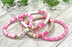 Valentine's Day Heishi Bead Bracelet Stack, Personalized Gift for Her, Name Braclelet, Bracelet Stack, Pink Bead Bracelet, Boho Jewelry - Etsy Pink Bead Bracelet, Bead Bracelet Stack, Heishi Bead Bracelet, Arm Candy Bracelets, Multiple Bracelets, Medic Alert Bracelets, Clay Bead, Bracelet Boho, Personalized Gifts For Her