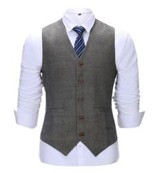 Formal Men's Suit Vest Grey Plaid V Neck Waistcoat Business Vest With Pockets For Fall, Fall Business Vest With Pockets, Winter Business Casual Vest With Pockets, Business Casual Winter Vest With Pockets, Casual Business Vest With Pockets, Casual Single-breasted Business Vest, Business Vest With Notch Lapel And Pockets, Fitted Gray Vest With Pockets, Fitted Business Vest With Pockets